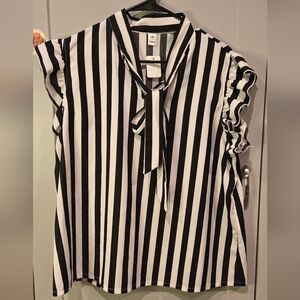 Black and White Striped Women's Top